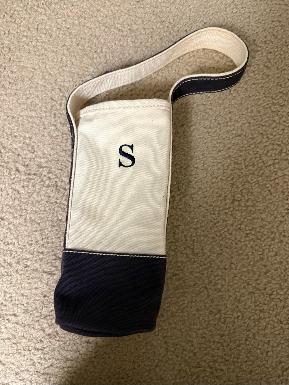 Lands End Canvas Travel wine bottle  tote  - Cream and navy